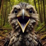 A grea potoo with its mouth open wide.