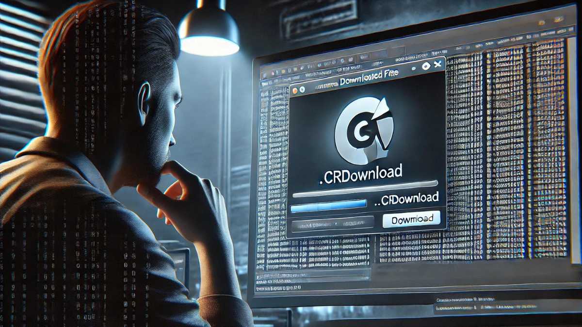 A paused CRDOWNLOAD file displayed on a computer screen, showing a progress bar in a browser download manager, symbolizing an interrupted download process.