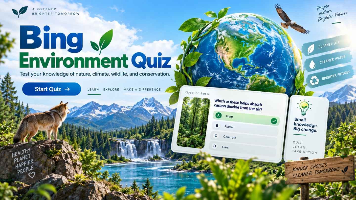 Bing Environment Quiz Bing Environment Quiz: test your knowledge of climate, oceans, forests, and wildlife