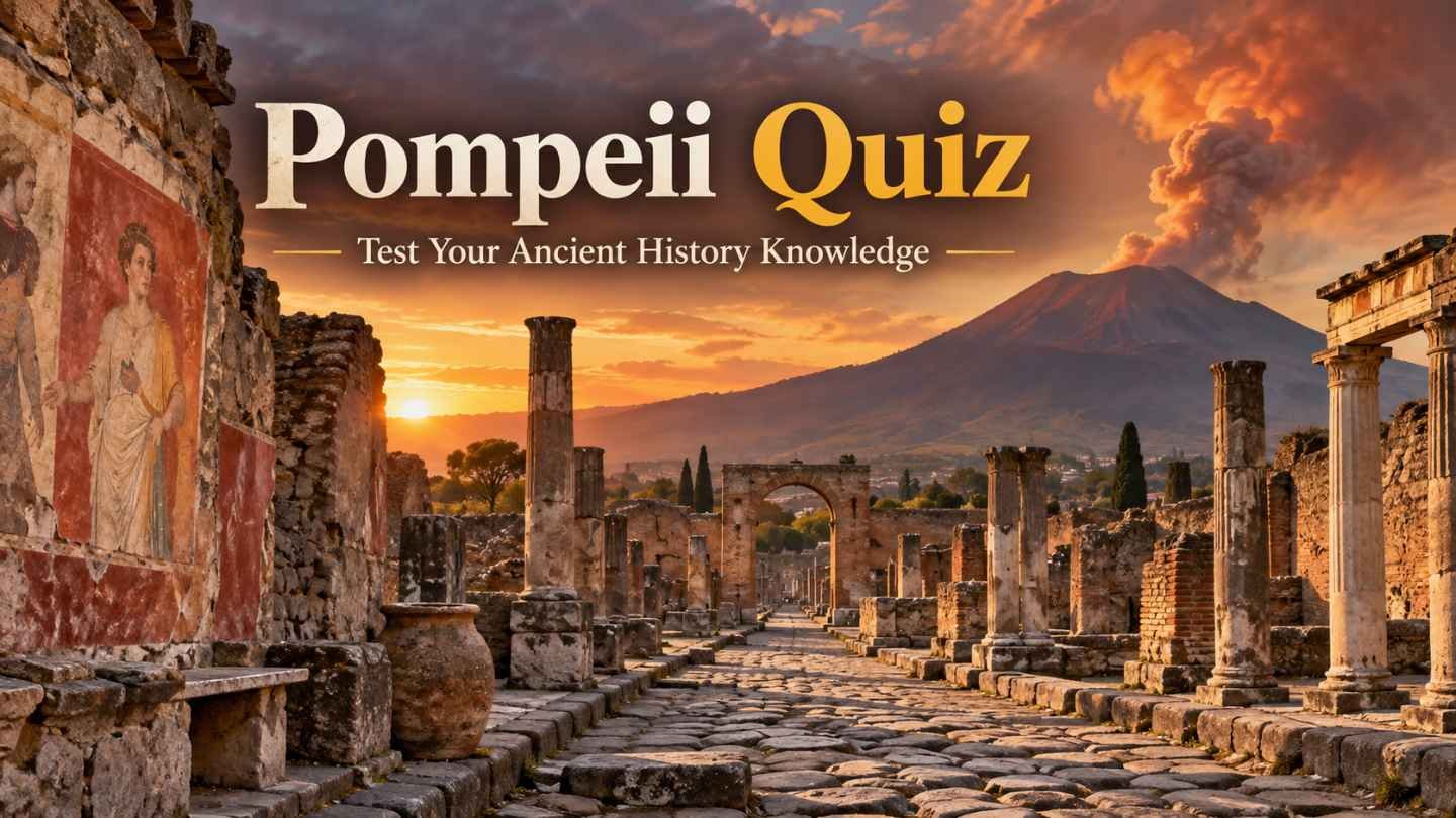 Bing Pompeii Quiz – ancient ruins of Pompeii with Mount Vesuvius in the background